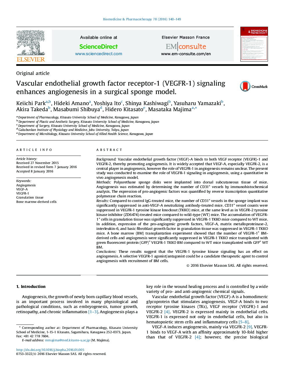 Vascular endothelial growth factor receptor-1 (VEGFR-1) signaling enhances angiogenesis in a surgical sponge model.