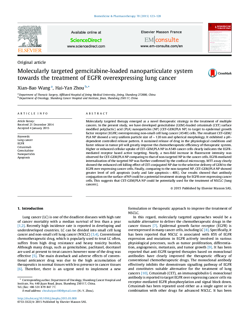 Molecularly targeted gemcitabine-loaded nanoparticulate system towards the treatment of EGFR overexpressing lung cancer