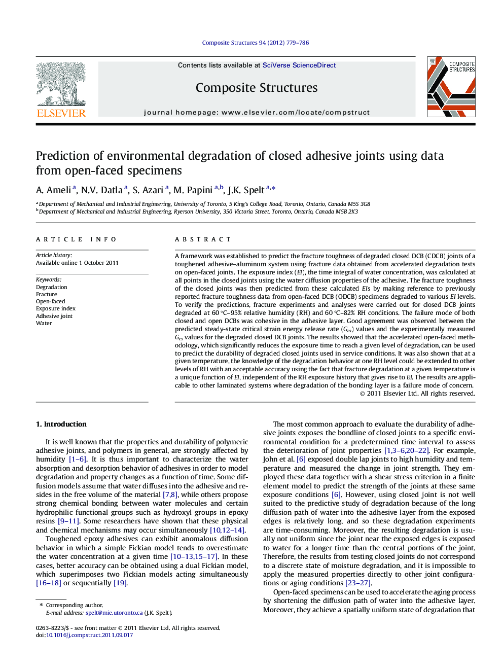 Prediction of environmental degradation of closed adhesive joints using data from open-faced specimens