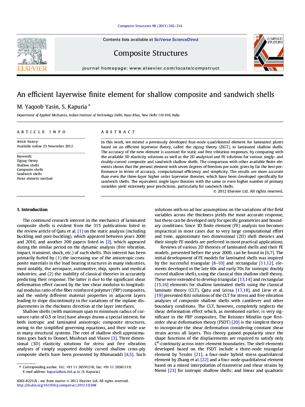 An efficient layerwise finite element for shallow composite and sandwich shells