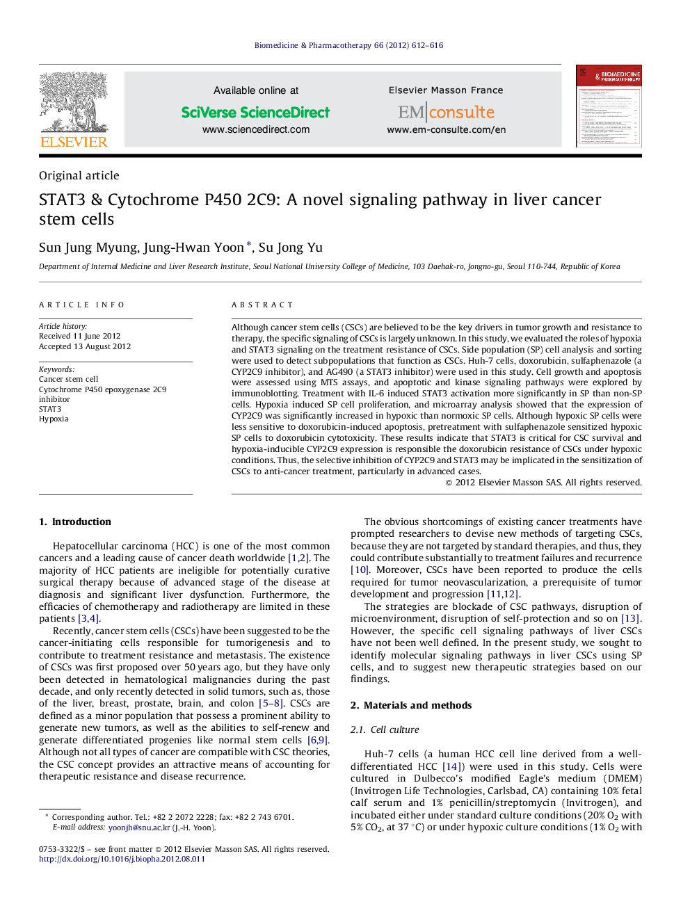 STAT3 & Cytochrome P450 2C9: A novel signaling pathway in liver cancer stem cells