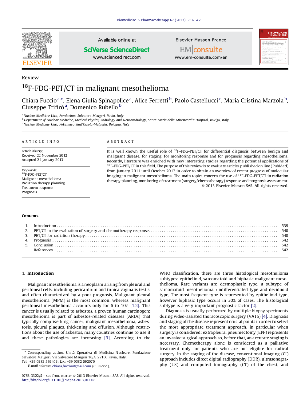 18F-FDG-PET/CT in malignant mesothelioma