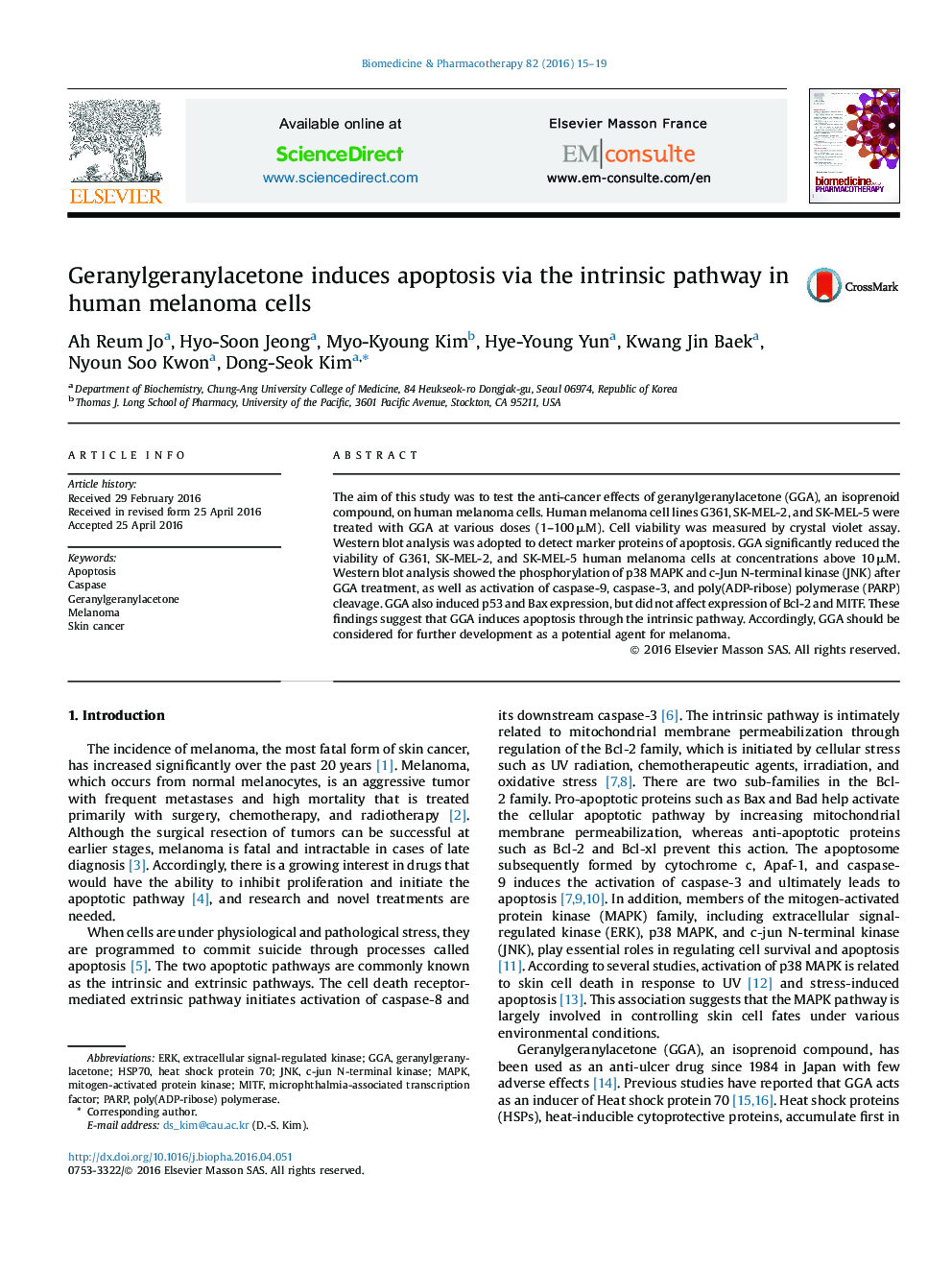 Geranylgeranylacetone induces apoptosis via the intrinsic pathway in human melanoma cells