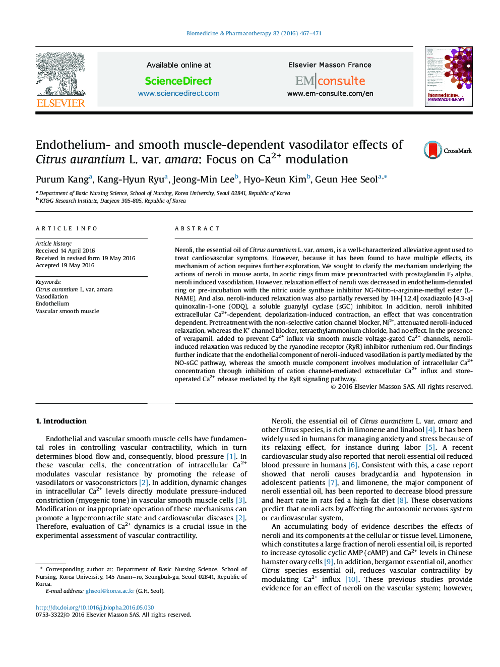 Endothelium- and smooth muscle-dependent vasodilator effects of Citrus aurantium L. var. amara: Focus on Ca2+ modulation