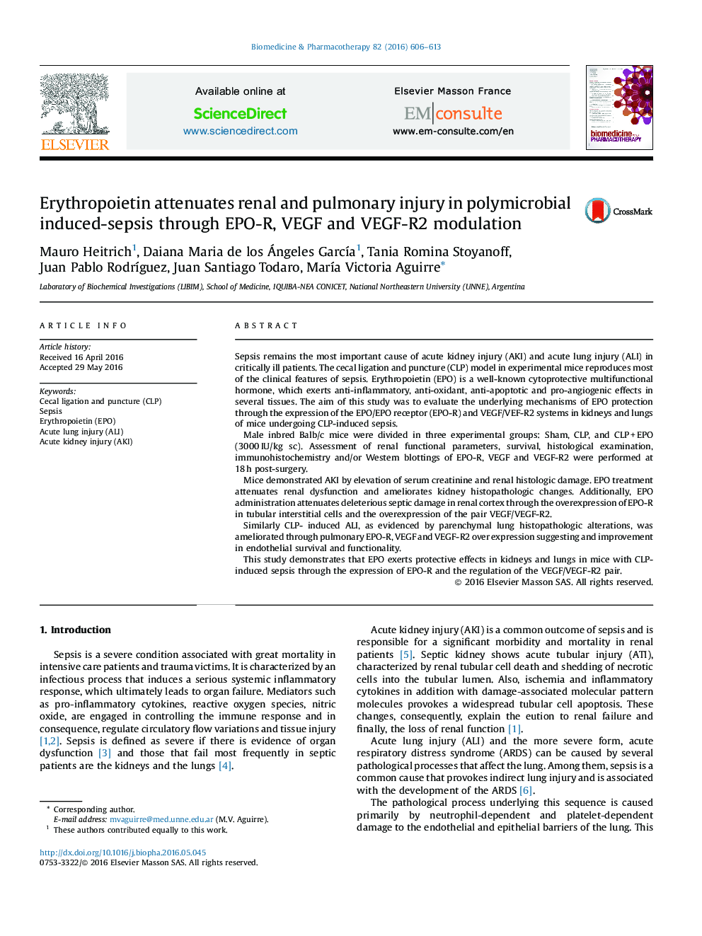 Erythropoietin attenuates renal and pulmonary injury in polymicrobial induced-sepsis through EPO-R, VEGF and VEGF-R2 modulation