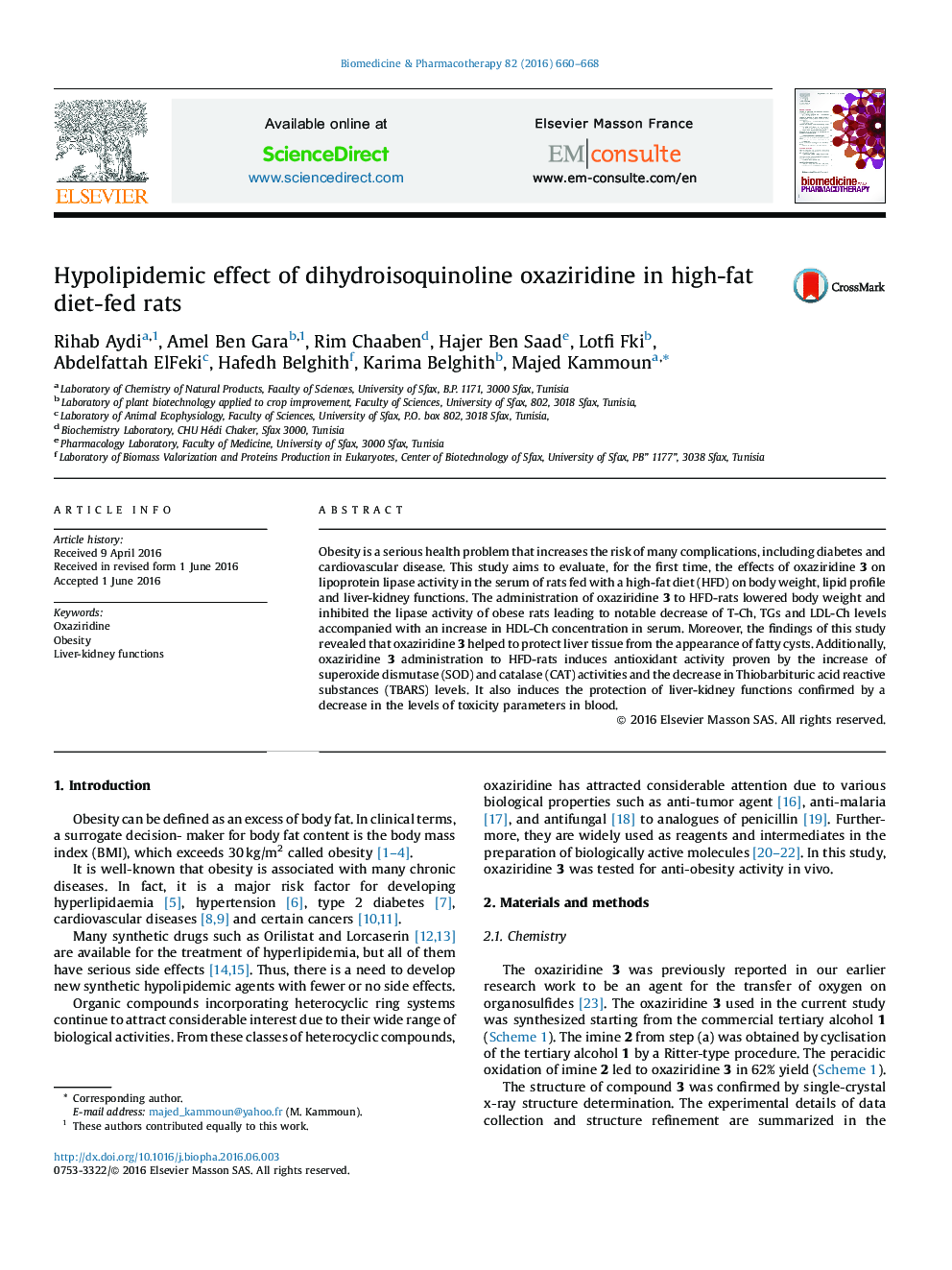 Hypolipidemic effect of dihydroisoquinoline oxaziridine in high-fat diet-fed rats