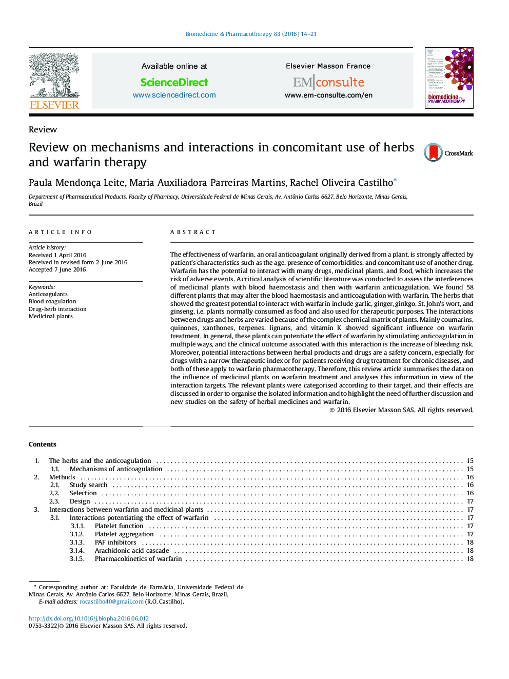 Review on mechanisms and interactions in concomitant use of herbs and warfarin therapy