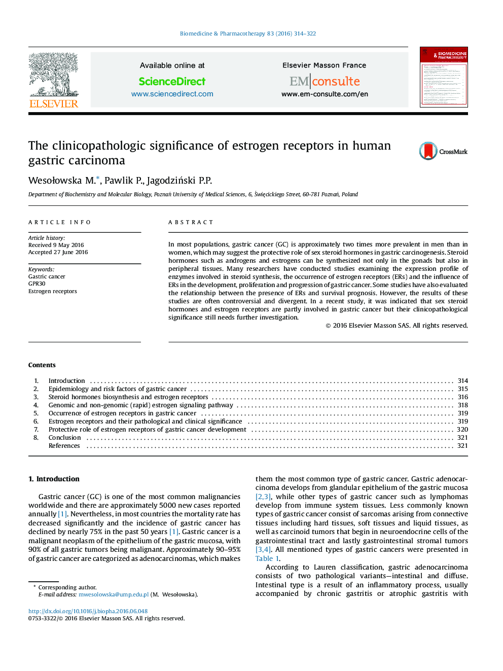 The clinicopathologic significance of estrogen receptors in human gastric carcinoma