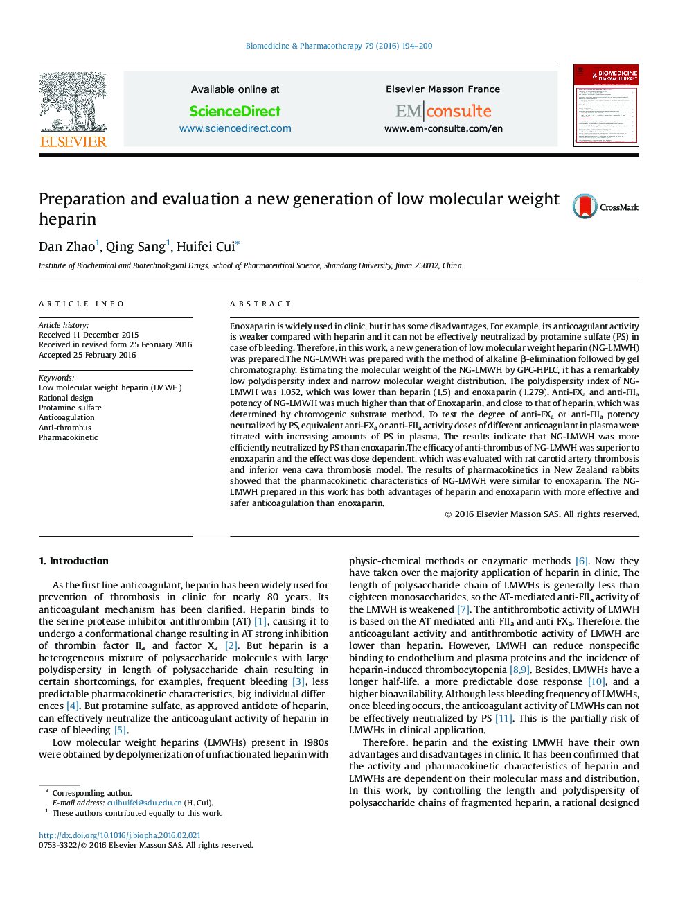 Preparation and evaluation a new generation of low molecular weight heparin