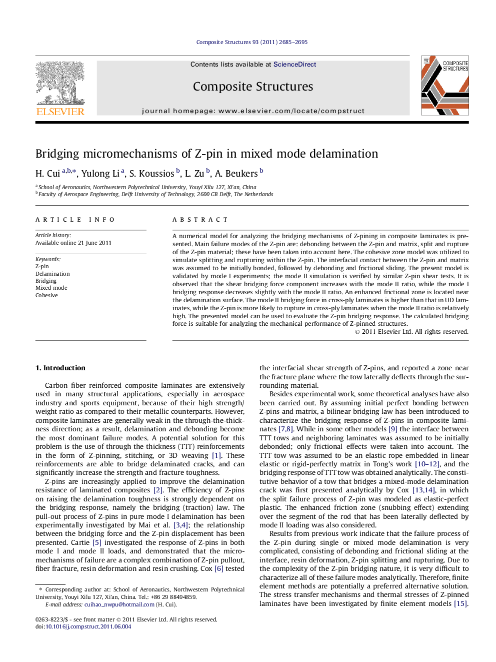 Bridging micromechanisms of Z-pin in mixed mode delamination