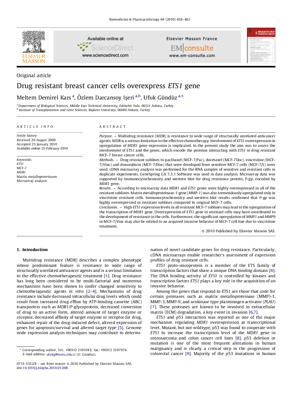 Drug resistant breast cancer cells overexpress ETS1 gene