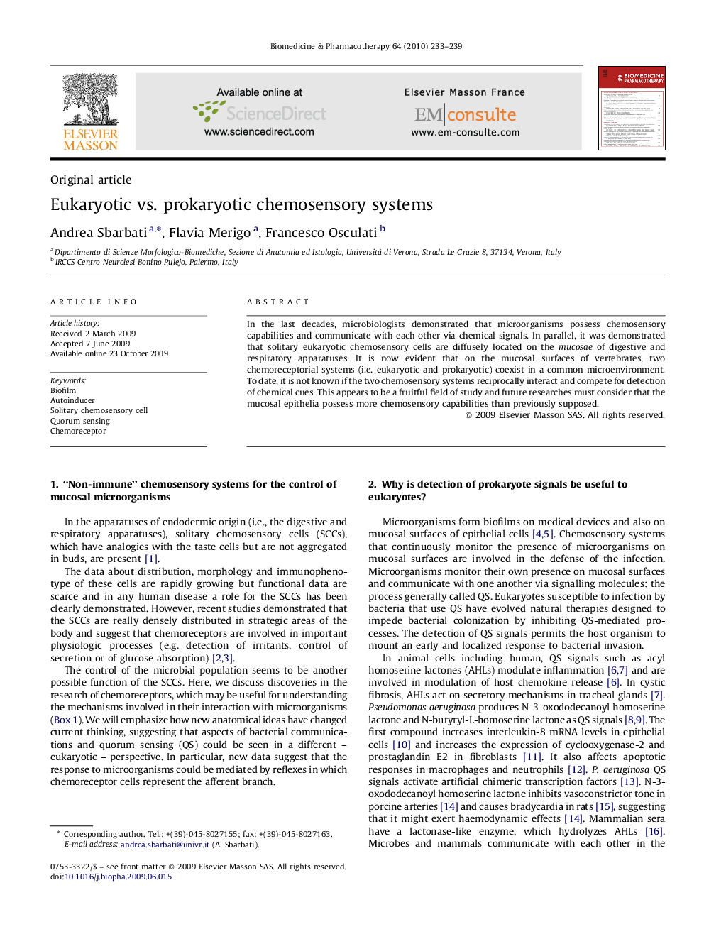 Eukaryotic vs. prokaryotic chemosensory systems