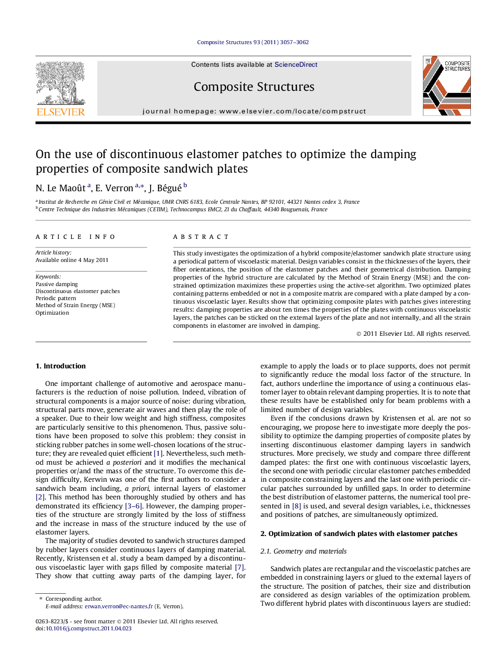 On the use of discontinuous elastomer patches to optimize the damping properties of composite sandwich plates