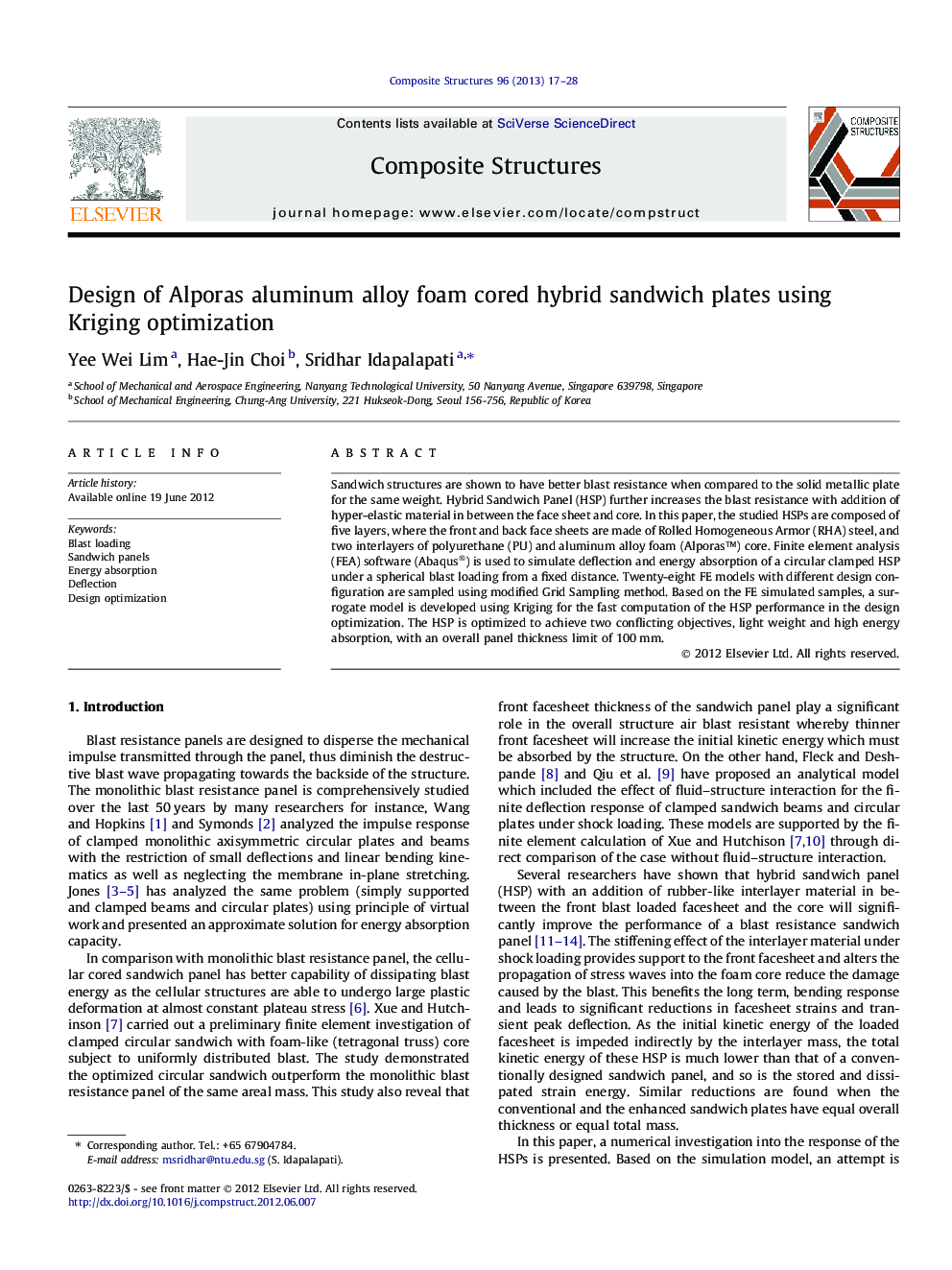 Design of Alporas aluminum alloy foam cored hybrid sandwich plates using Kriging optimization