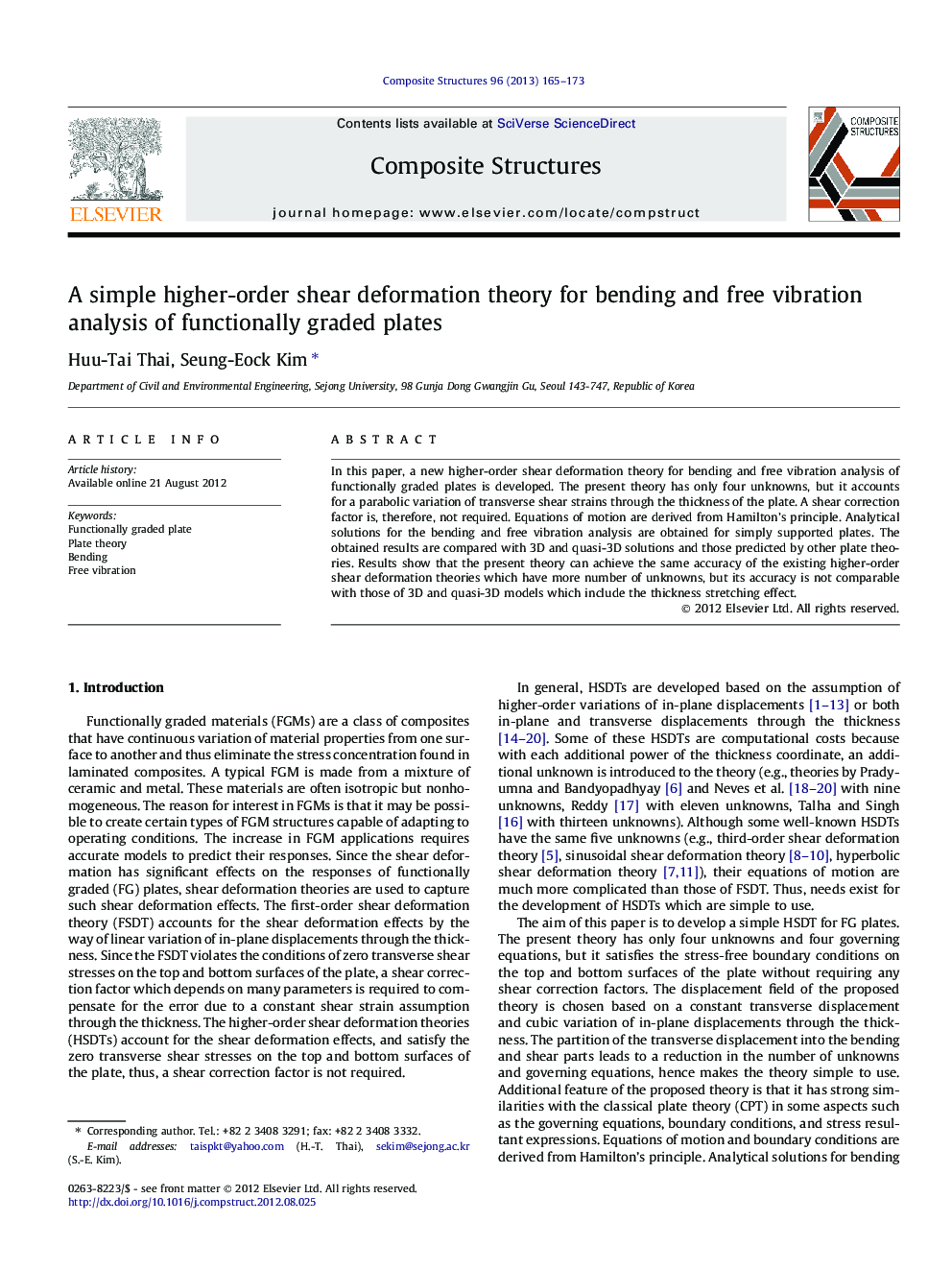 A simple higher-order shear deformation theory for bending and free vibration analysis of functionally graded plates