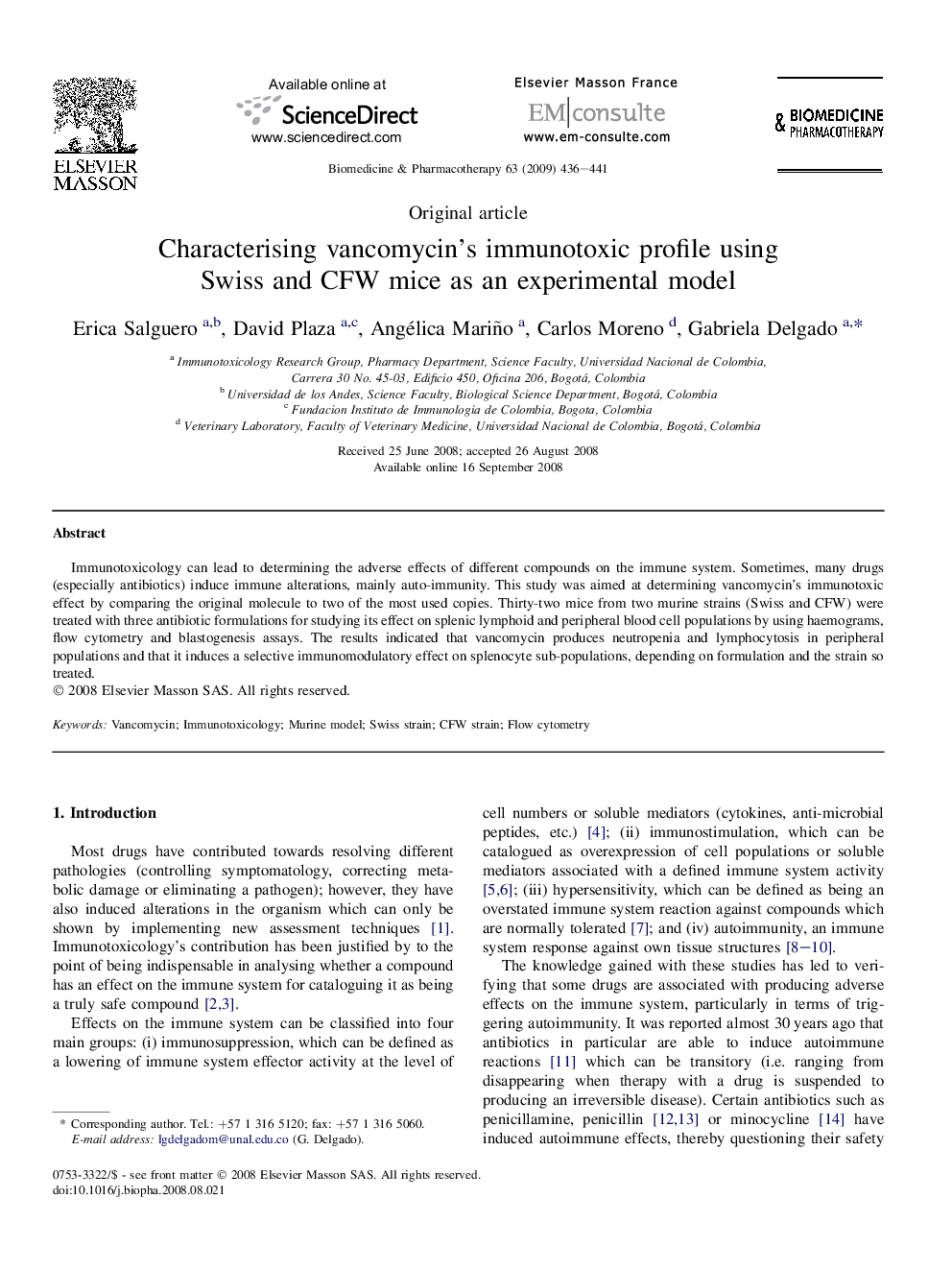 Characterising vancomycin's immunotoxic profile using Swiss and CFW mice as an experimental model