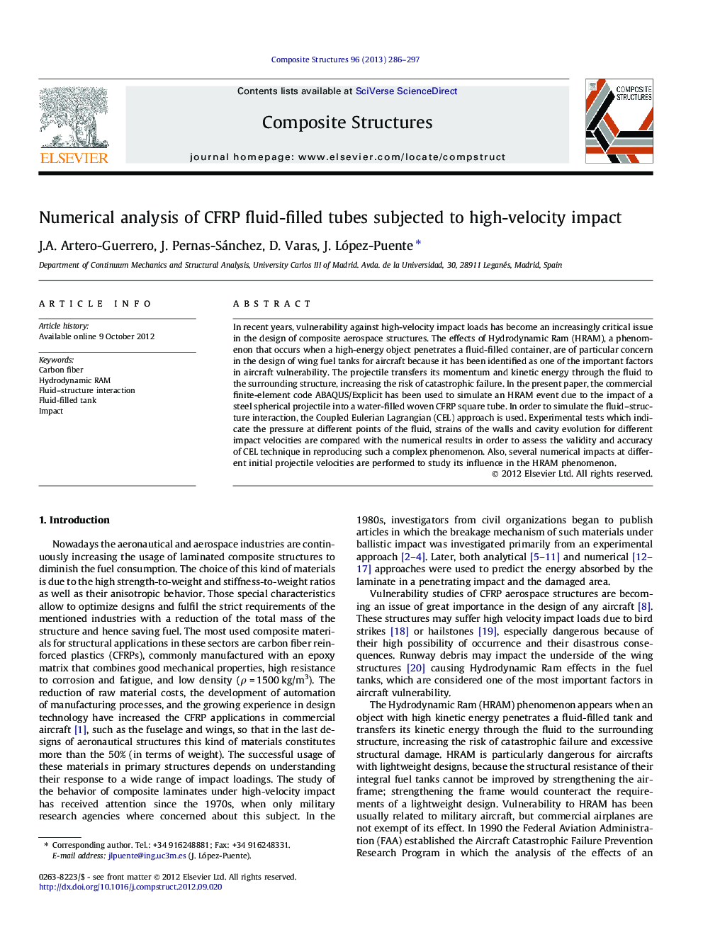 Numerical analysis of CFRP fluid-filled tubes subjected to high-velocity impact