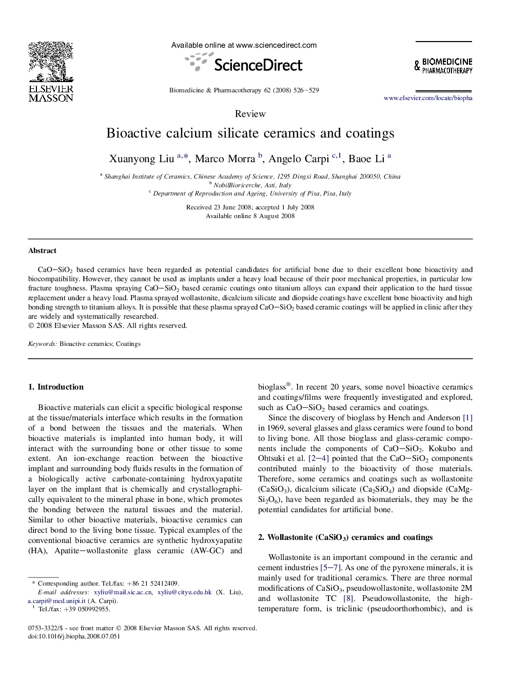 Bioactive calcium silicate ceramics and coatings