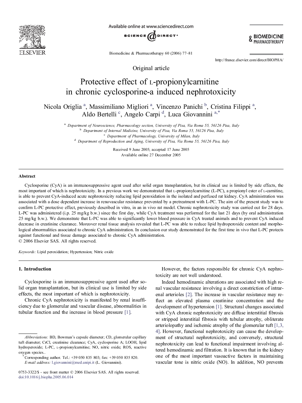 Protective effect of l-propionylcarnitine in chronic cyclosporine-a induced nephrotoxicity