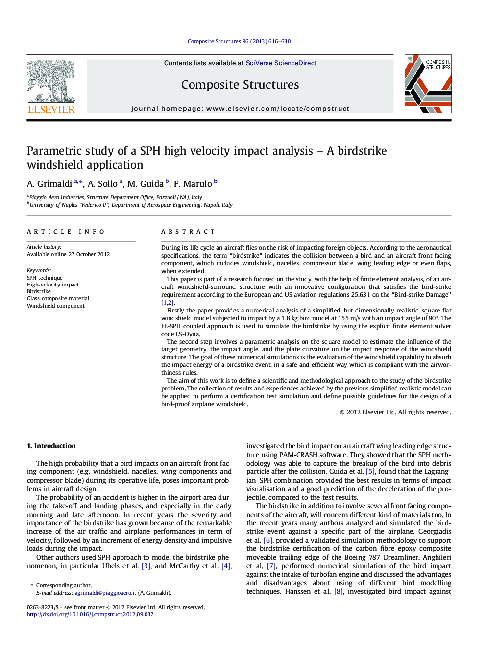 Parametric study of a SPH high velocity impact analysis – A birdstrike windshield application