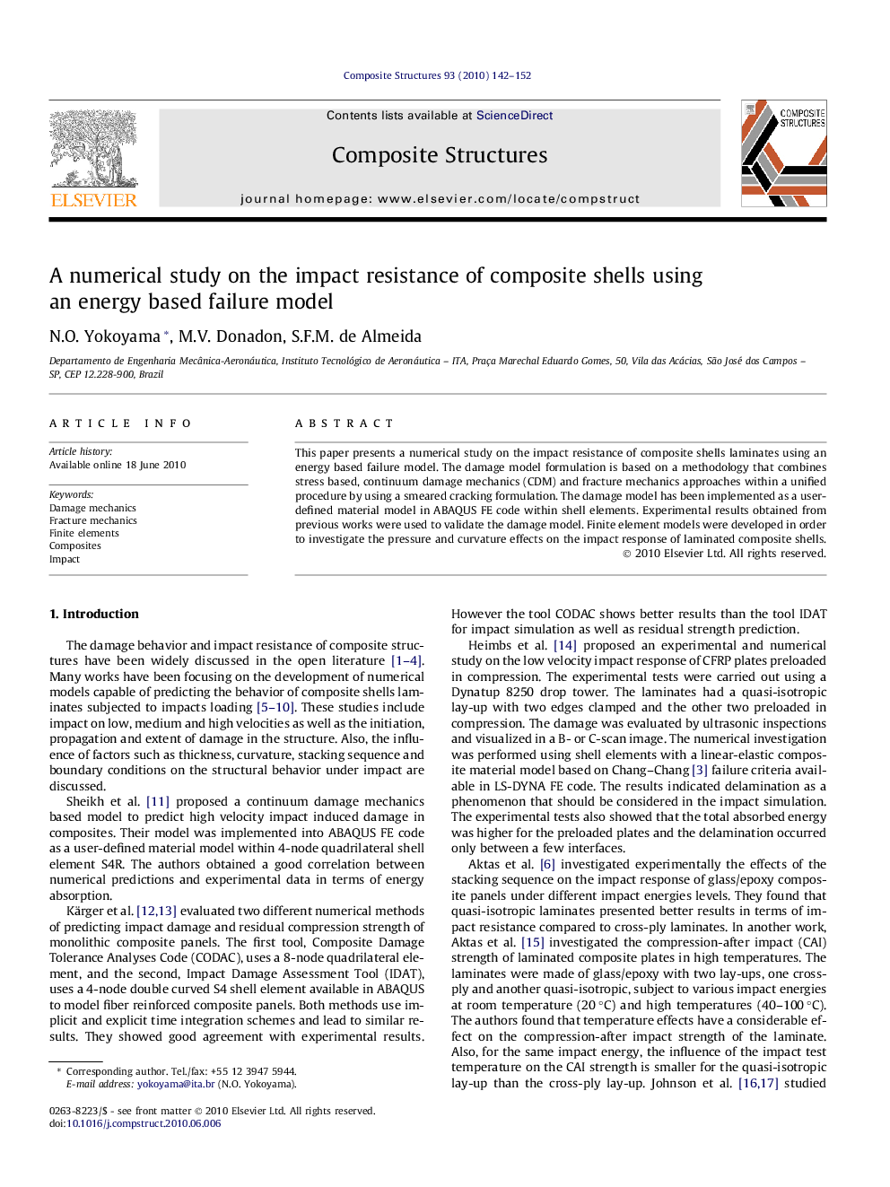 عکس صفحه اول مقاله: A numerical study on the impact resistance of composite shells using an energy based failure model A numerical study on the impact resistance of composite shells using an energy based failure model
