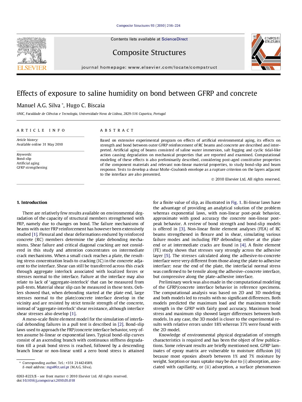 Effects of exposure to saline humidity on bond between GFRP and concrete