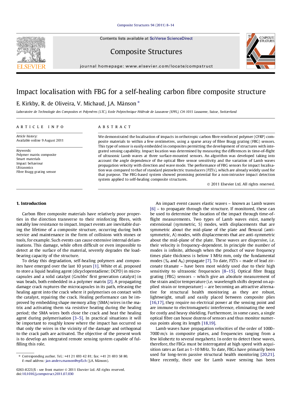 عکس صفحه اول مقاله: Impact localisation with FBG for a self-healing carbon fibre composite structure Impact localisation with FBG for a self-healing carbon fibre composite structure