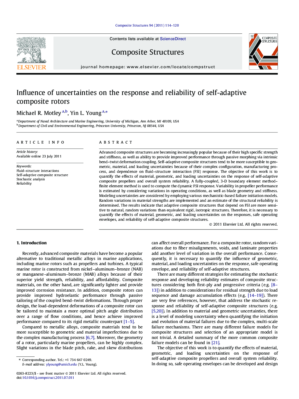 Influence of uncertainties on the response and reliability of self-adaptive composite rotors