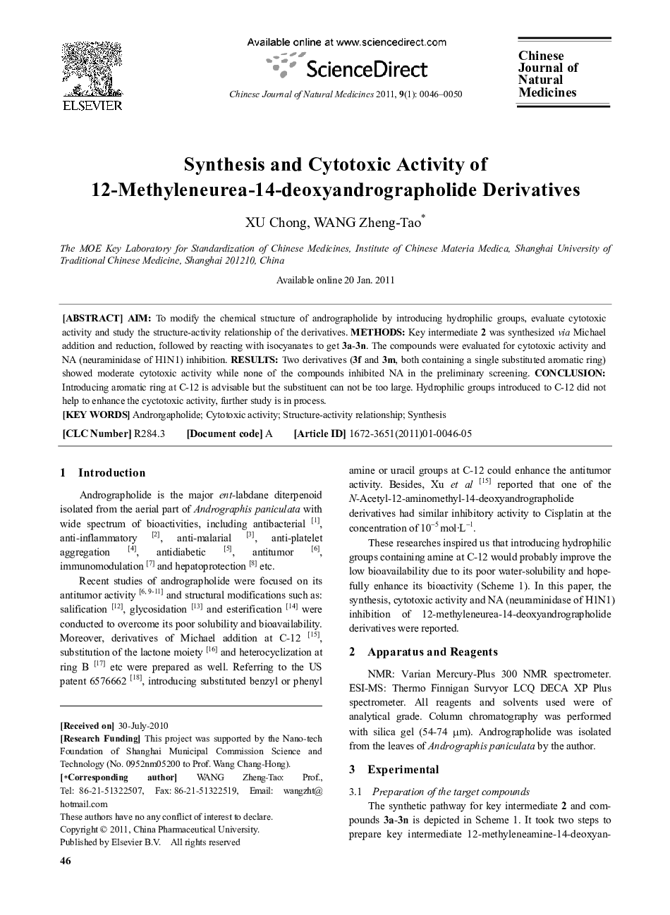 Synthesis and Cytotoxic Activity of 12-Methyleneurea-14-deoxyandrographolide Derivatives 