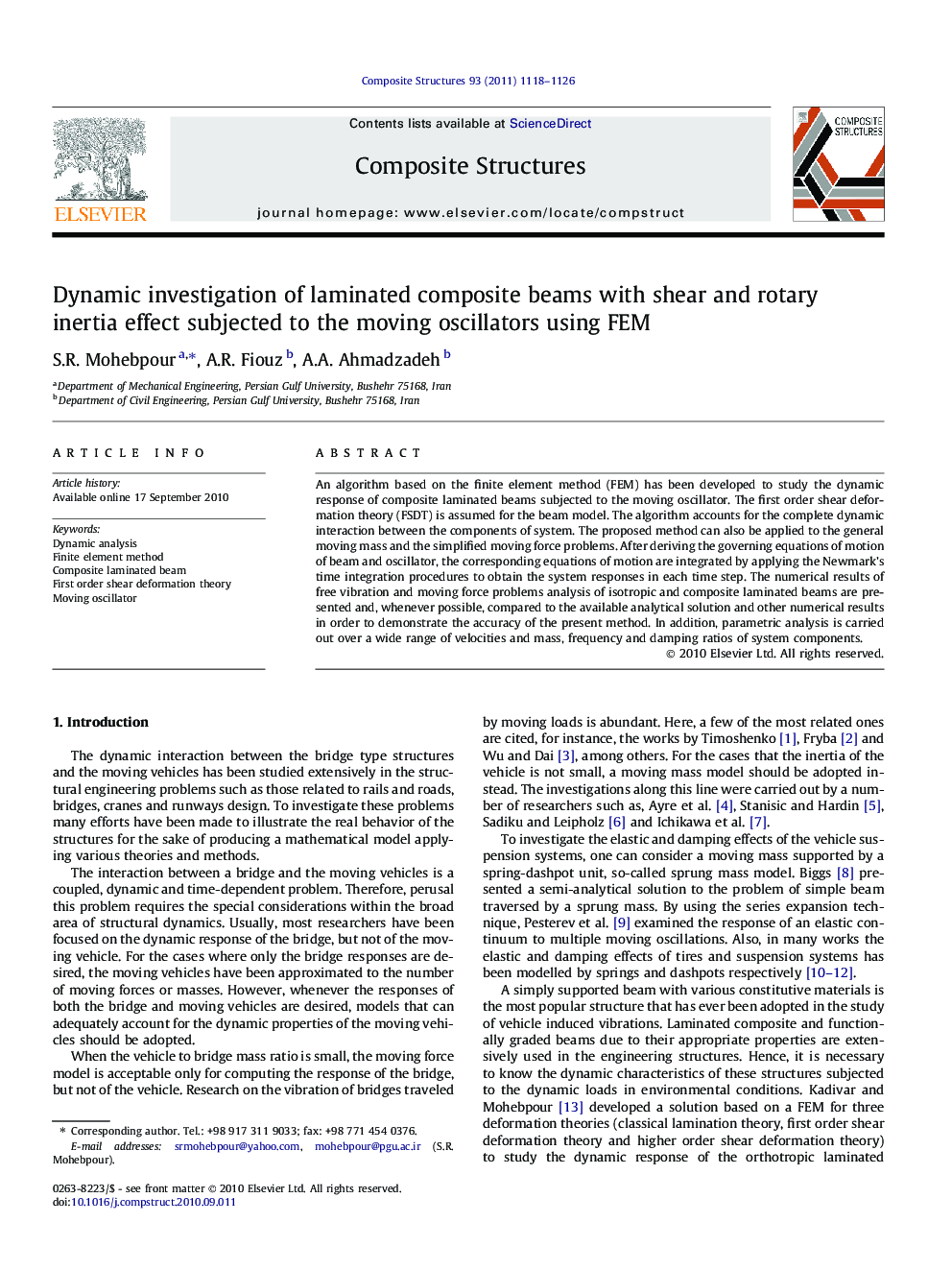 Dynamic investigation of laminated composite beams with shear and rotary inertia effect subjected to the moving oscillators using FEM