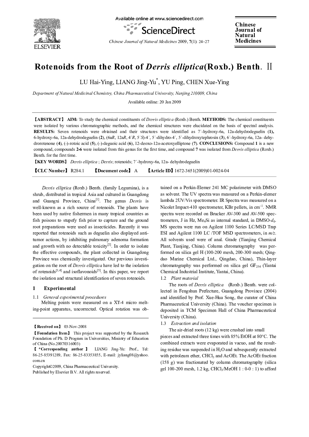 Rotenoids from the Root of Derris elliptica(Roxb.) Benth. II 