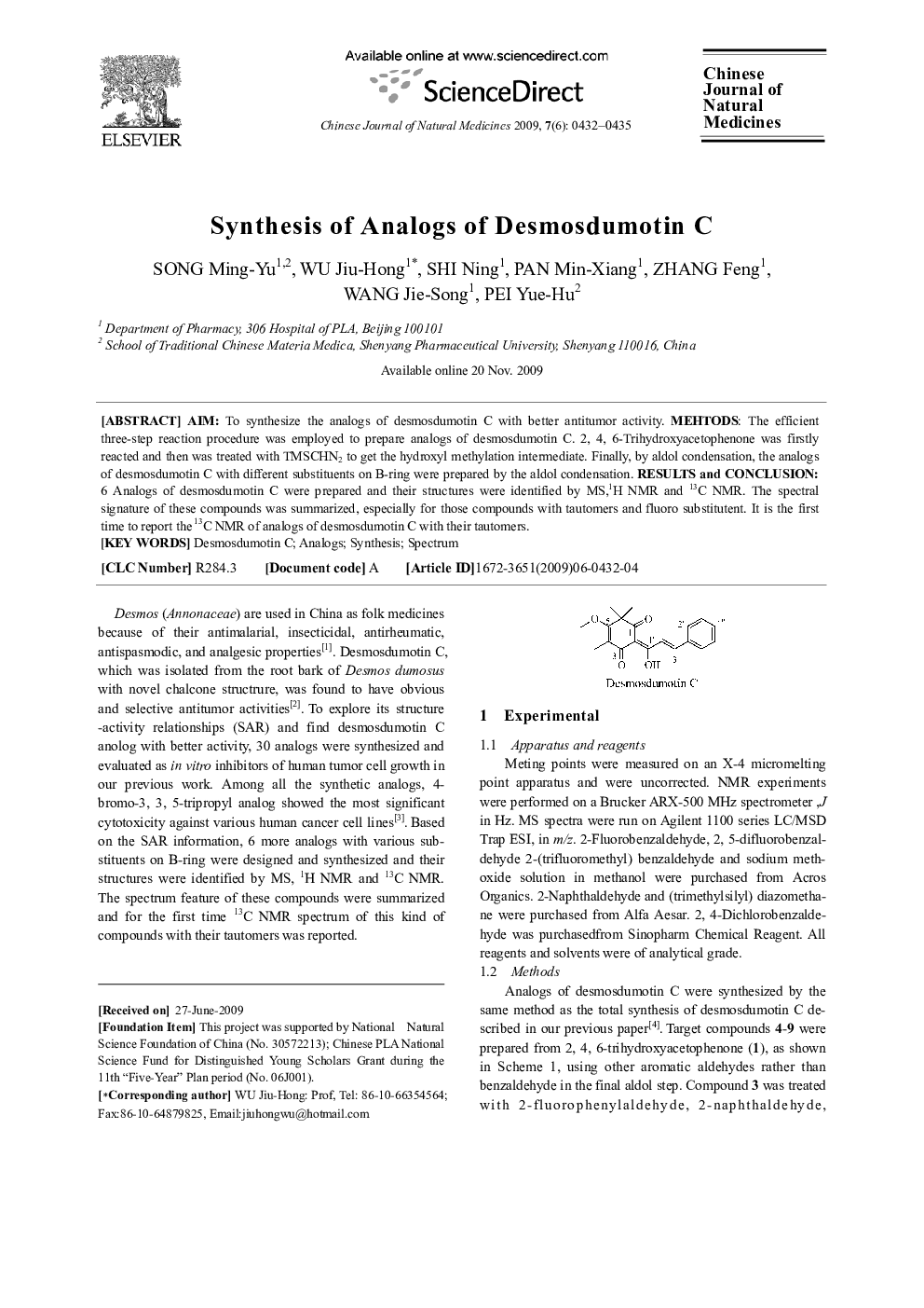 Synthesis of Analogs of Desmosdumotin C 