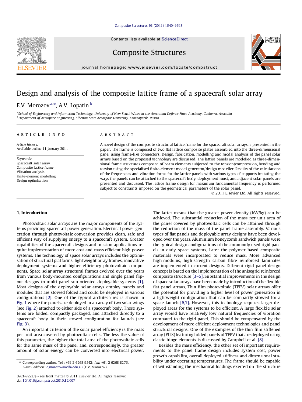 عکس صفحه اول مقاله: Design and analysis of the composite lattice frame of a spacecraft solar array Design and analysis of the composite lattice frame of a spacecraft solar array