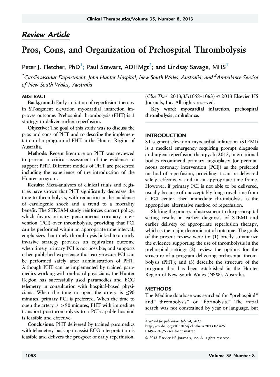 Pros, Cons, and Organization of Prehospital Thrombolysis