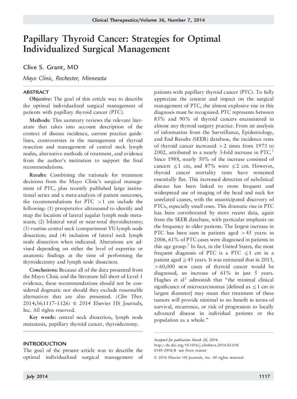 Papillary Thyroid Cancer: Strategies for Optimal Individualized Surgical Management