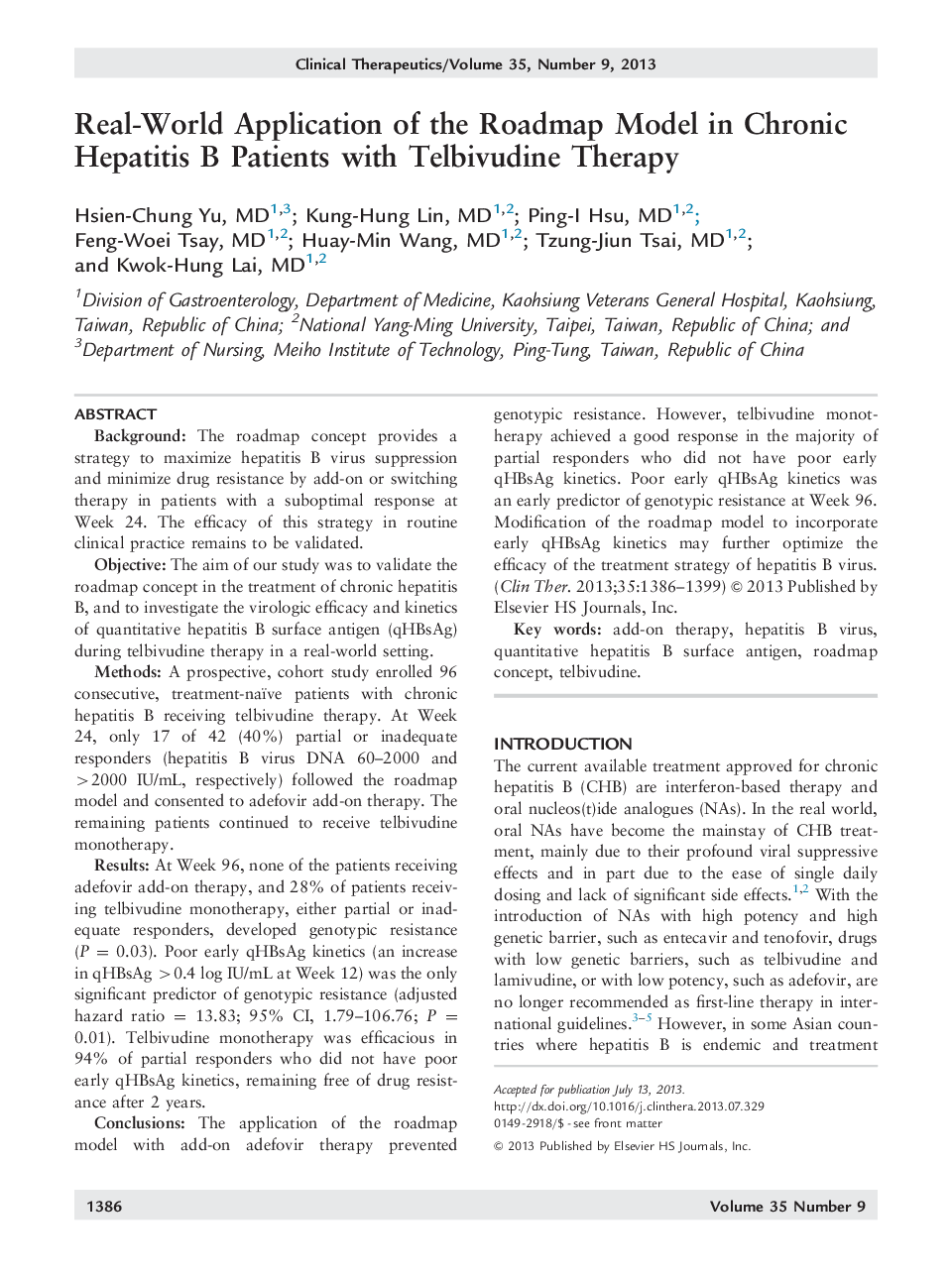 Real-World Application of the Roadmap Model in Chronic Hepatitis B Patients with Telbivudine Therapy