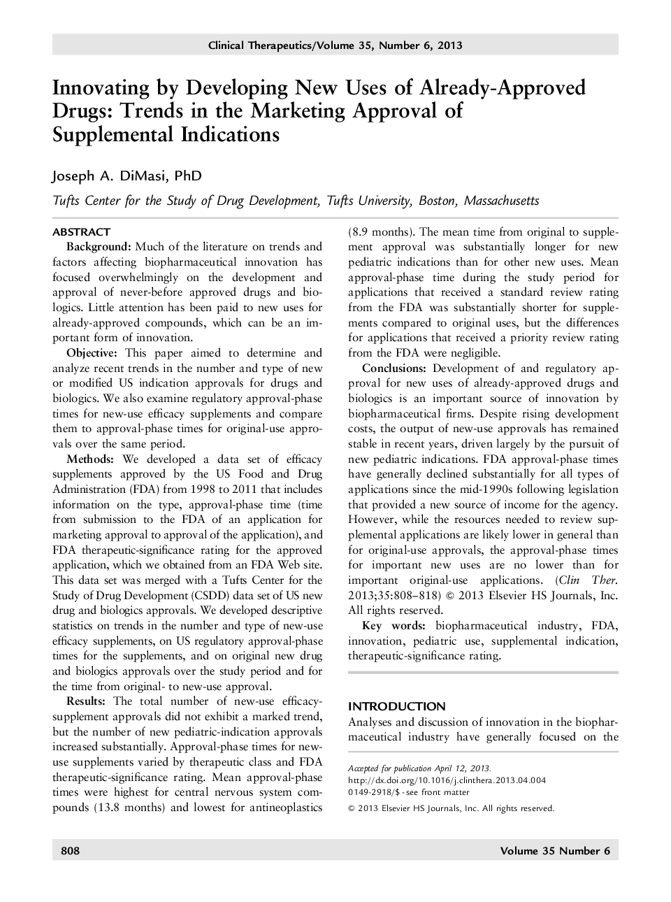 Innovating by Developing New Uses of Already-Approved Drugs: Trends in the Marketing Approval of Supplemental Indications