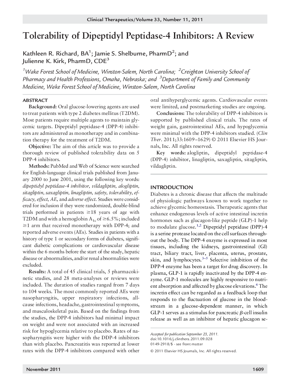 Tolerability of Dipeptidyl Peptidase-4 Inhibitors: A Review