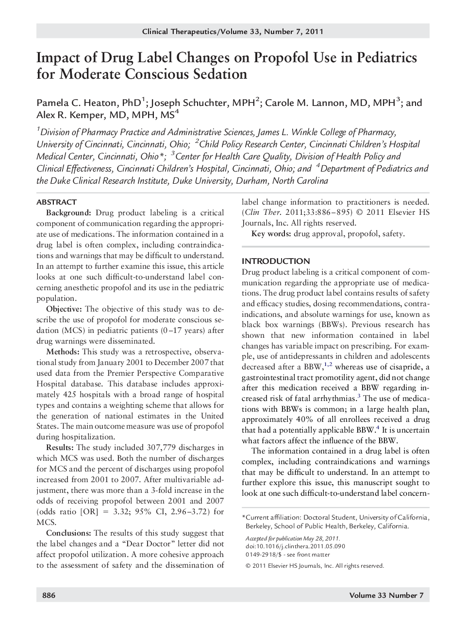 Impact of Drug Label Changes on Propofol Use in Pediatrics for Moderate Conscious Sedation