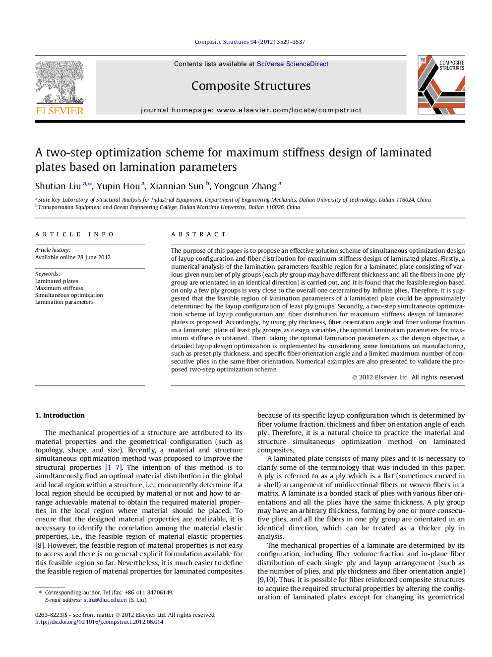 A two-step optimization scheme for maximum stiffness design of laminated plates based on lamination parameters