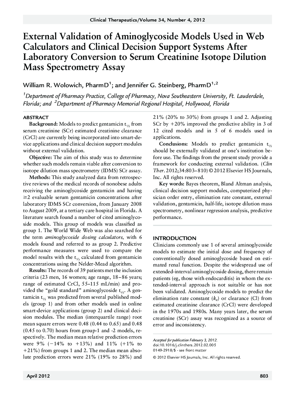 External Validation of Aminoglycoside Models Used in Web Calculators and Clinical Decision Support Systems After Laboratory Conversion to Serum Creatinine Isotope Dilution Mass Spectrometry Assay