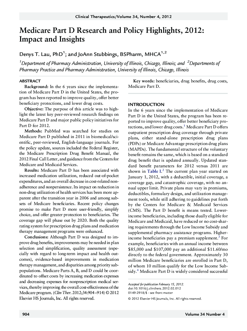 Medicare Part D Research and Policy Highlights, 2012: Impact and Insights