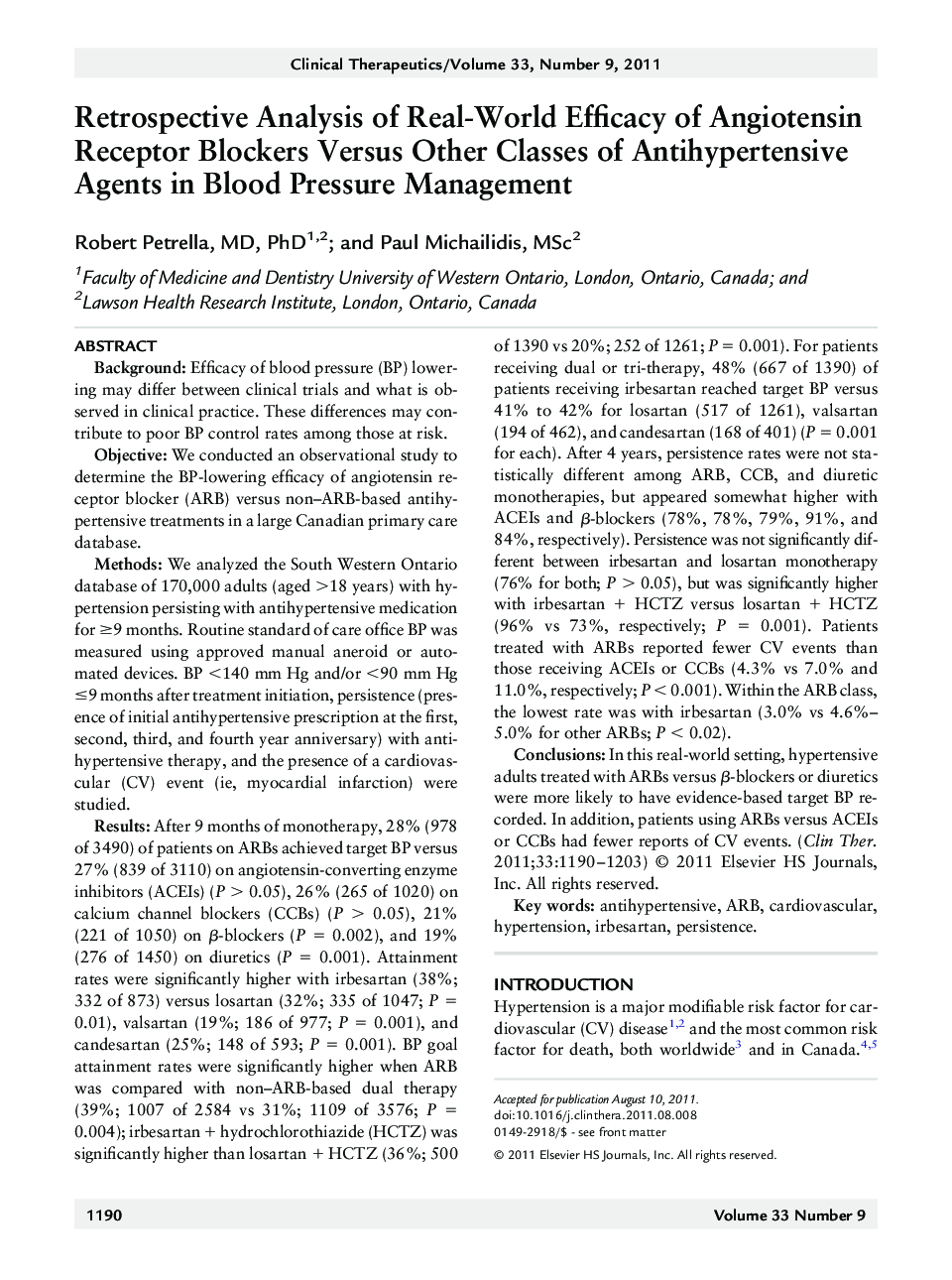 Retrospective Analysis of Real-World Efficacy of Angiotensin Receptor Blockers Versus Other Classes of Antihypertensive Agents in Blood Pressure Management