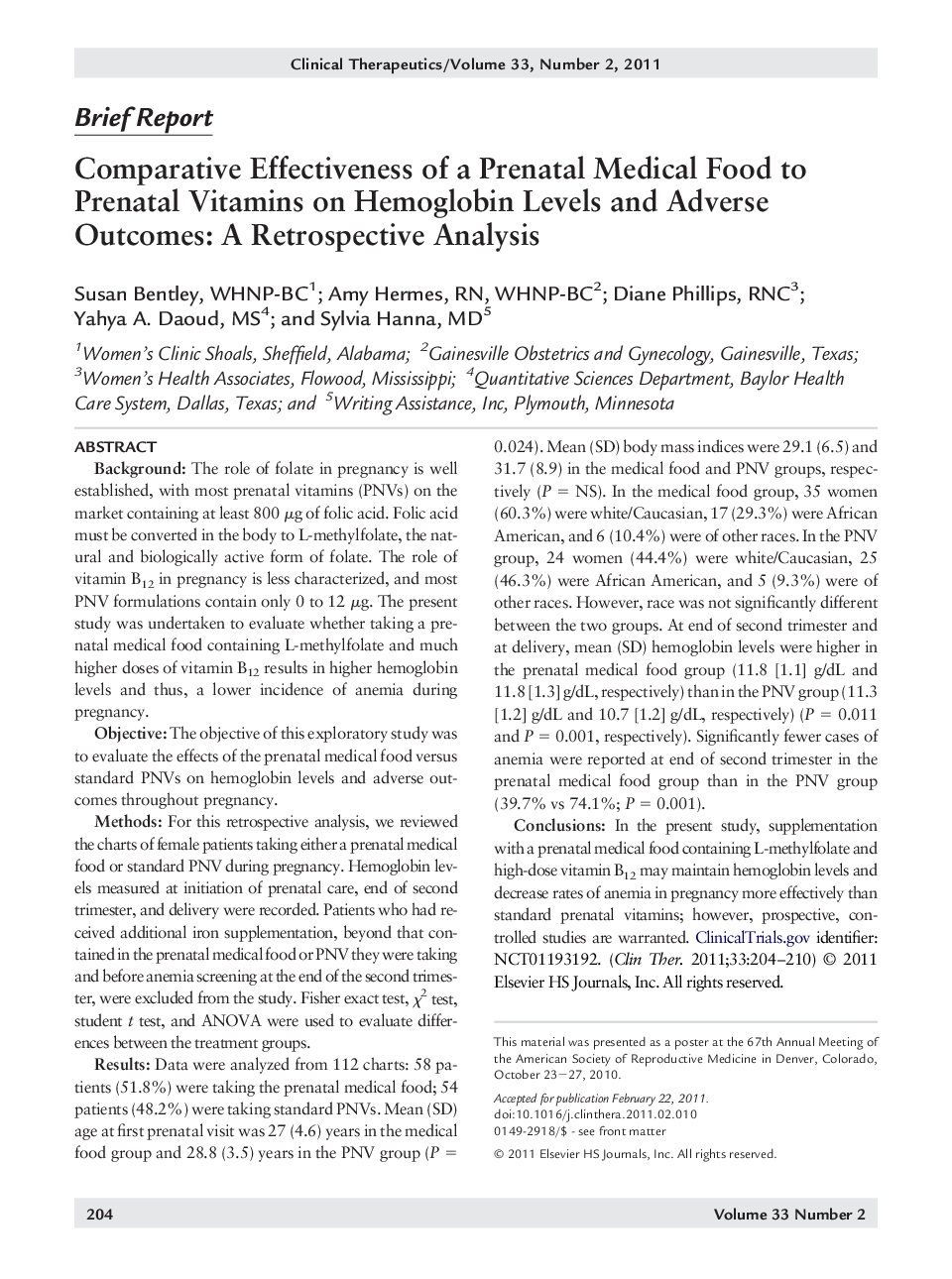 Comparative Effectiveness of a Prenatal Medical Food to Prenatal Vitamins on Hemoglobin Levels and Adverse Outcomes: A Retrospective Analysis