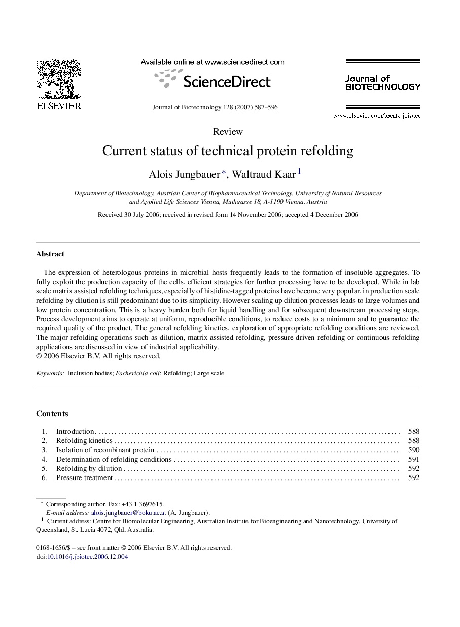 Current status of technical protein refolding