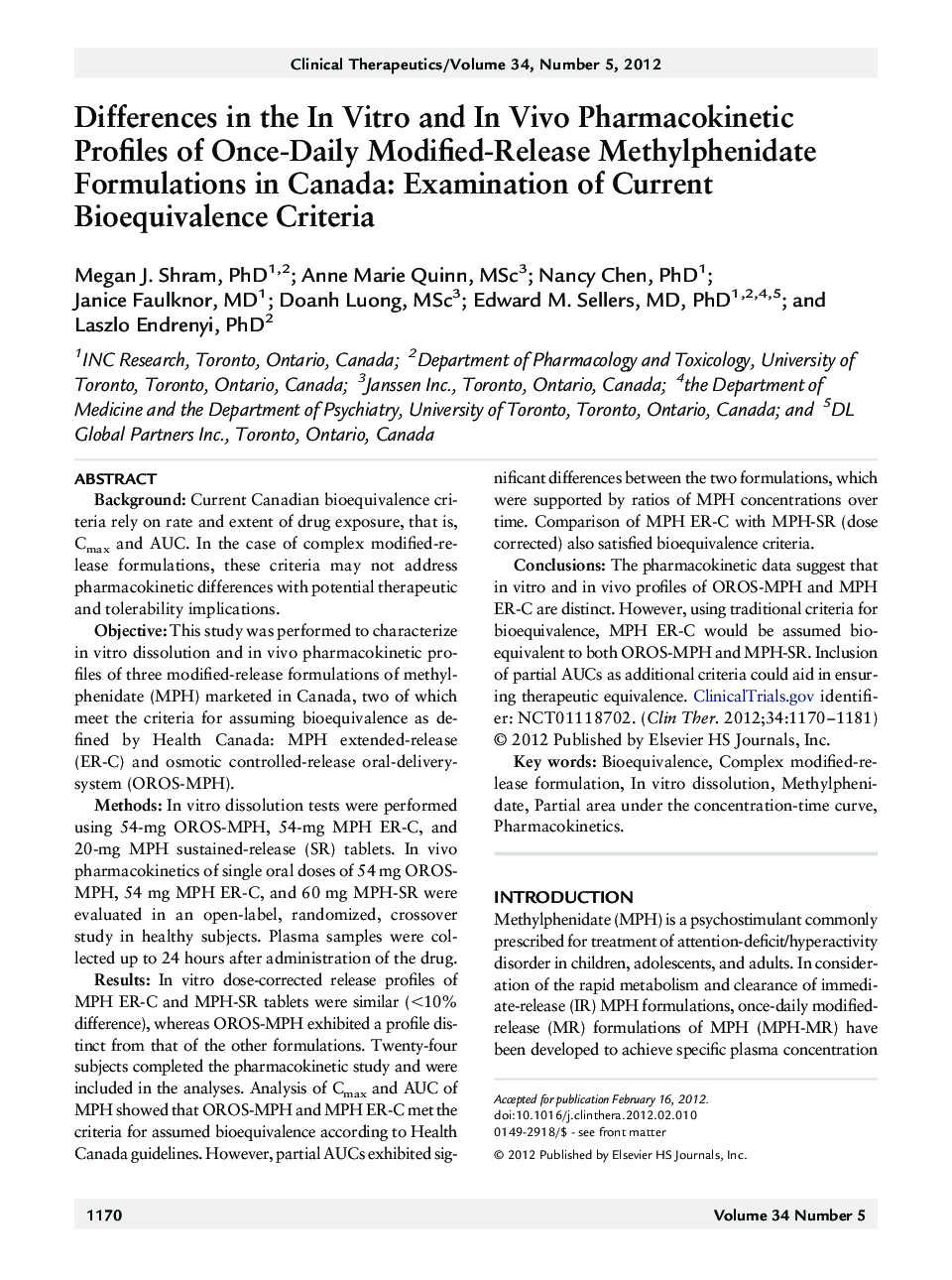 Differences in the In Vitro and In Vivo Pharmacokinetic Profiles of Once-Daily Modified-Release Methylphenidate Formulations in Canada: Examination of Current Bioequivalence Criteria