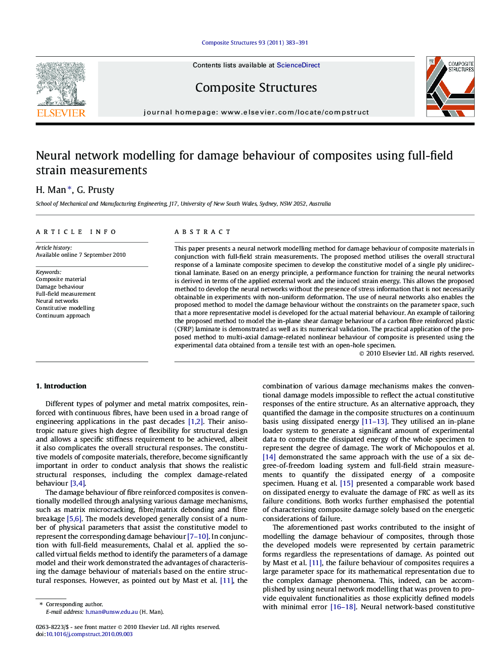 Neural network modelling for damage behaviour of composites using full-field strain measurements