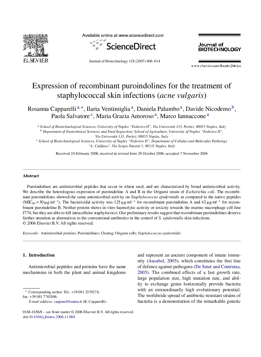 Expression of recombinant puroindolines for the treatment of staphylococcal skin infections (acne vulgaris)