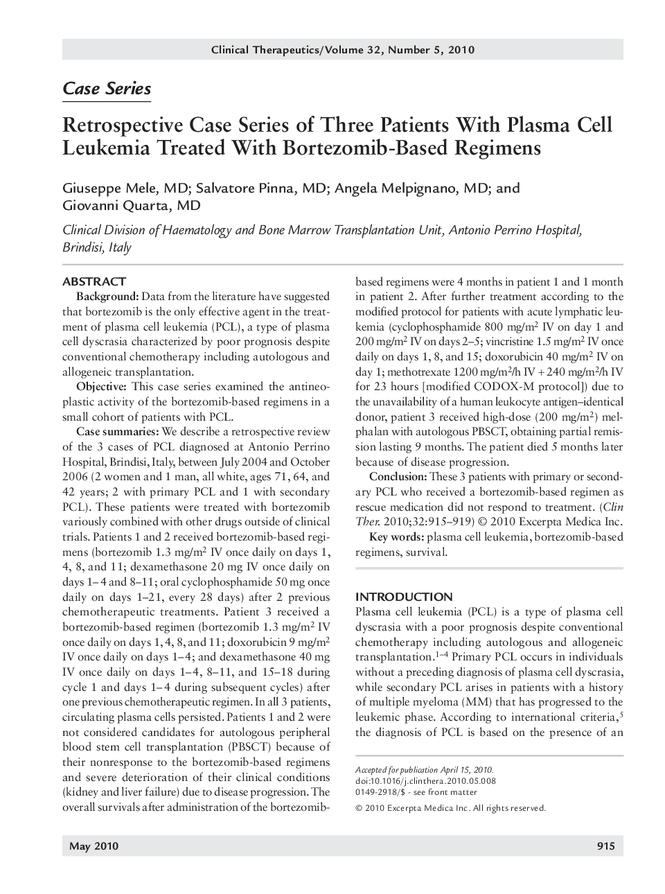 Retrospective case series of three patients with plasma cell leukemia treated with bortezomib-based regimens