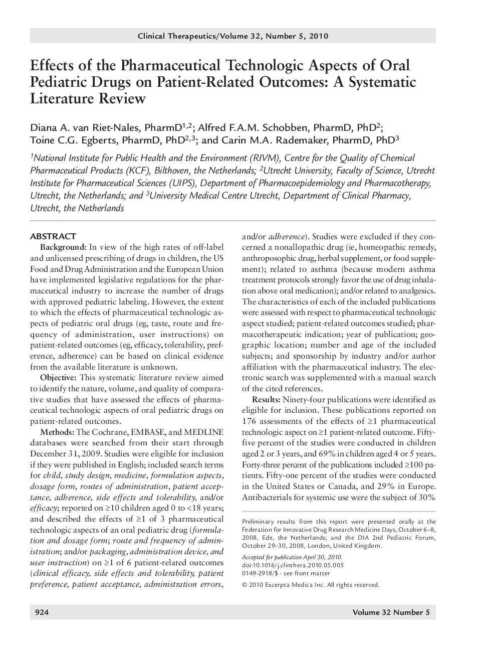 Effects of the pharmaceutical technologic aspects of oral pediatric drugs on patient-related outcomes: A systematic literature review